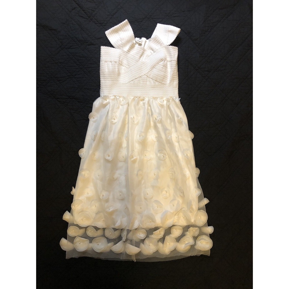 Fuqi Youth/Girl's SMALL Dress WHITE- Sleeveless Flare Elegant Flowing Flutter